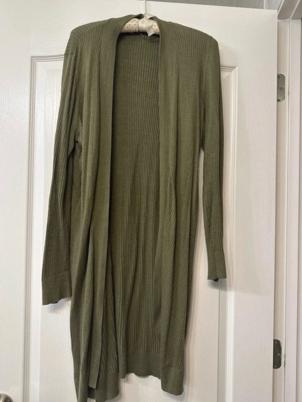 LOFT Olive Green Longline Open-Front Ribbed Cardigan